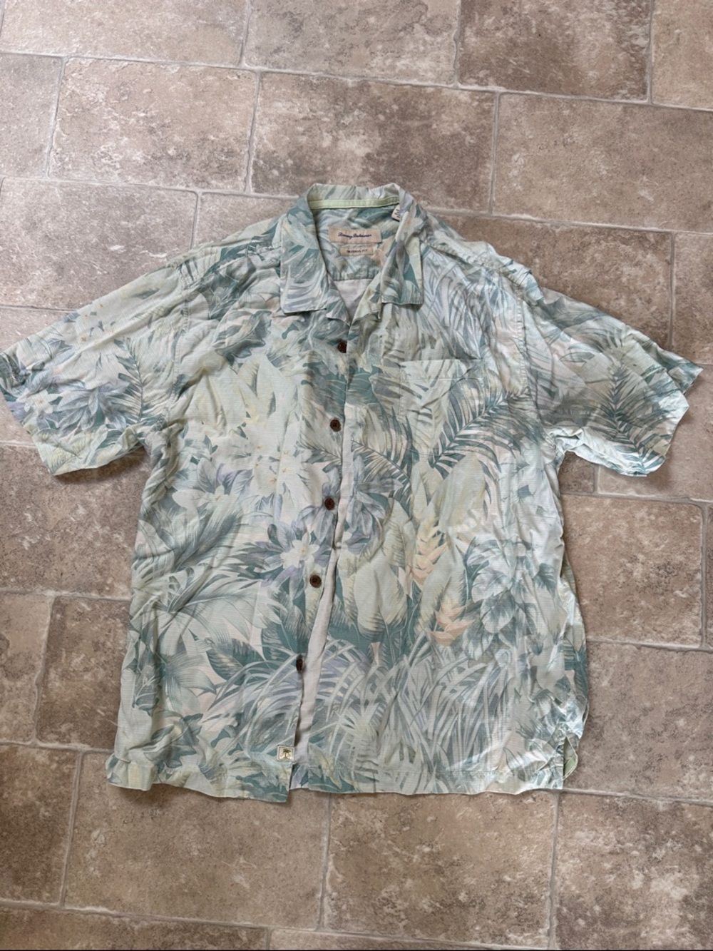 Tommy Bahama Light Green Tropical Print Short-Sleeve Button-Down